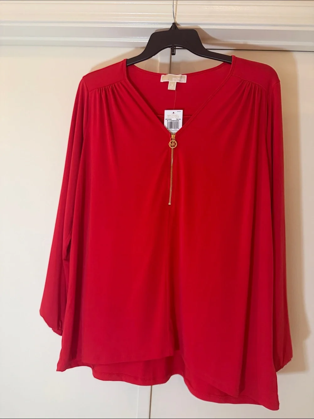 Michael Kors Women’s Red Zip-Detail V-Neck Blouse